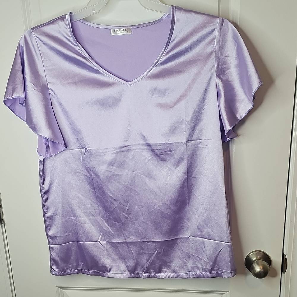 Ekouaer Light Purple‎ Satin Blouse Size M